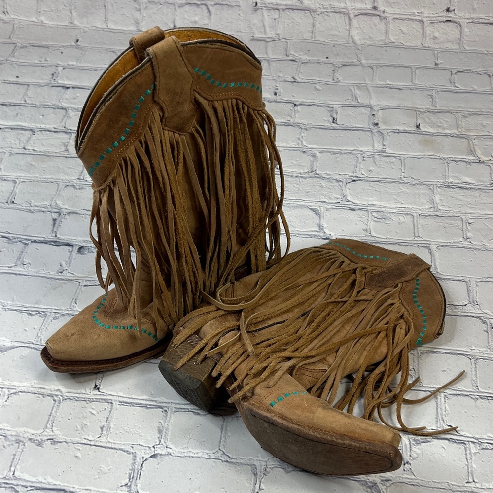 Fringe Suede Heeled Boots - Brown